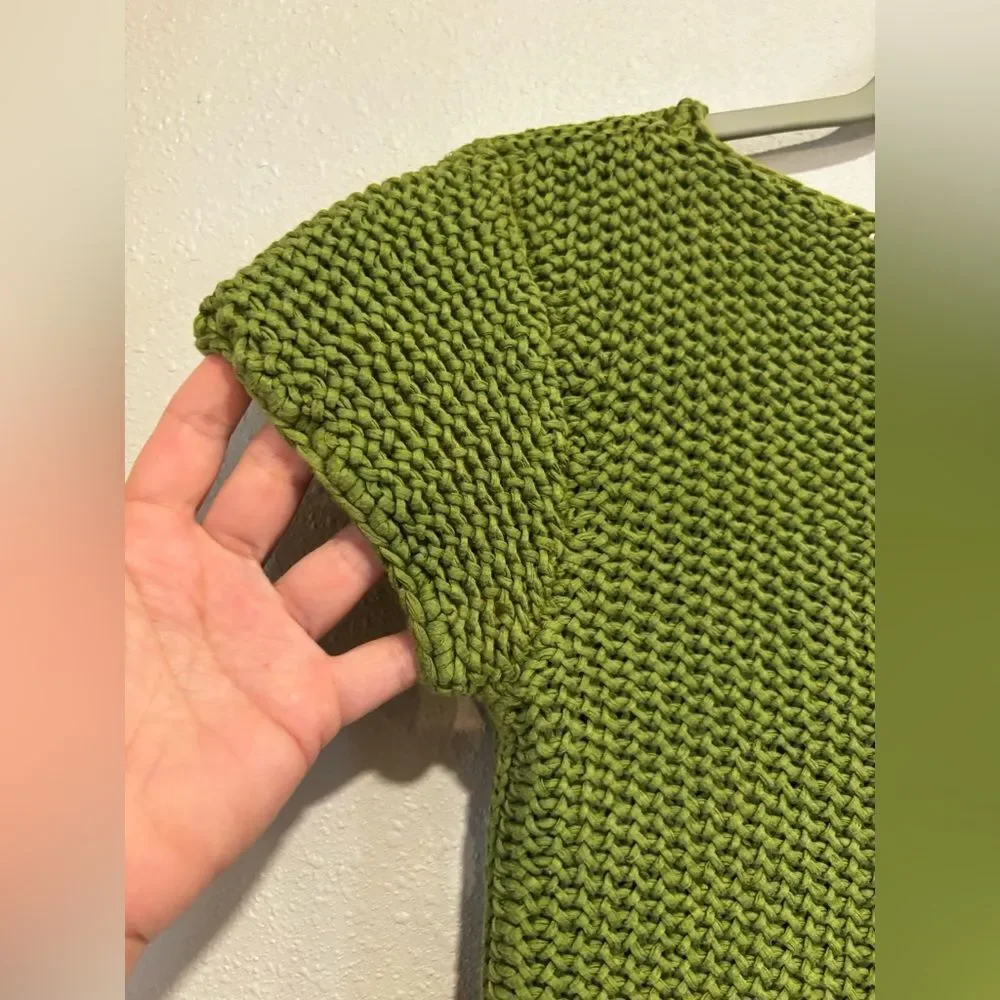 Tory Burch Chunky Knit Short Sleeve Sweater | XS | Moss Green